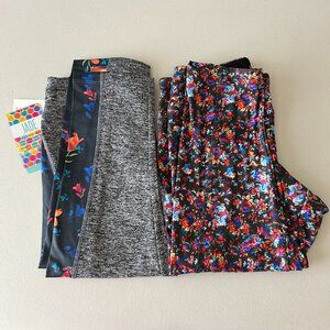 Lot 2 Lularoe Women Jade Capri Leggings Size S 6 to 8 Athletic Colorful Floral